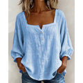 Alissa - Casual Linnenlook Blouse Met Vierkante Hals