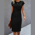 Zomerjurk - Elegante Effen Jurk met Ronde Hals - Lunessa