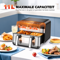 Dubbele Airfryer - 10/11L met Twee Flexibele Manden