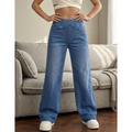 Carlota - Dames Wide Leg Jeans met Hoge Taille, Stretch en Retro Wassing
