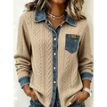 Lia - Dames Vest met Denim Details en Gebreid Patroon