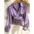 Jana - Satijnen Blouse met Getailleerde Pasvorm en Lange Mouwen