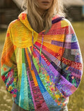 Sunnie - Dames Hoodie, Meerkleurige Patchworkprint, Capuchon